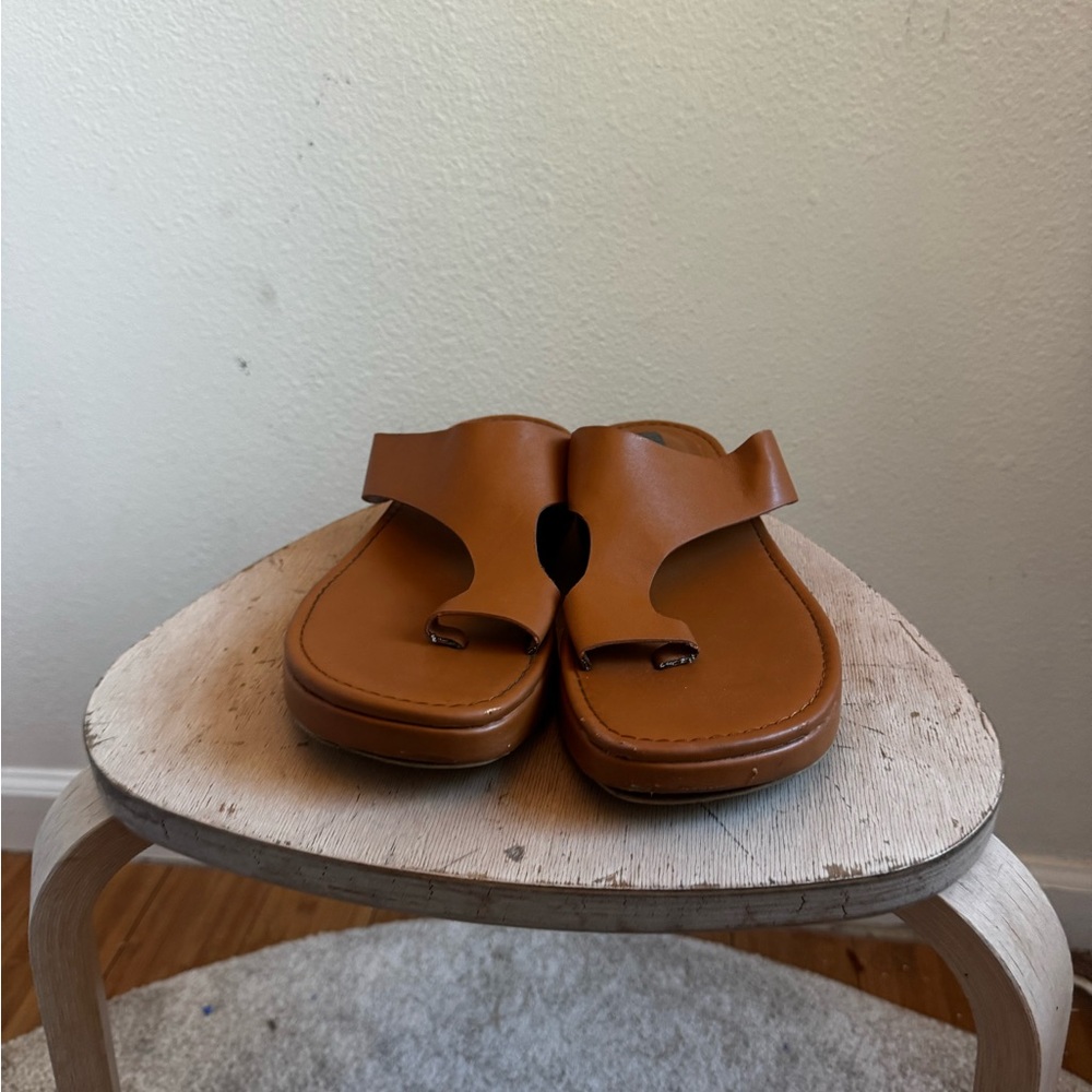 Tan Leather Toe-Loop Sandals